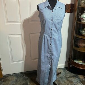 Liz Claiborne Lizwear Jeans Sleeveless Button Down Gingham Blue Dress Size 8
